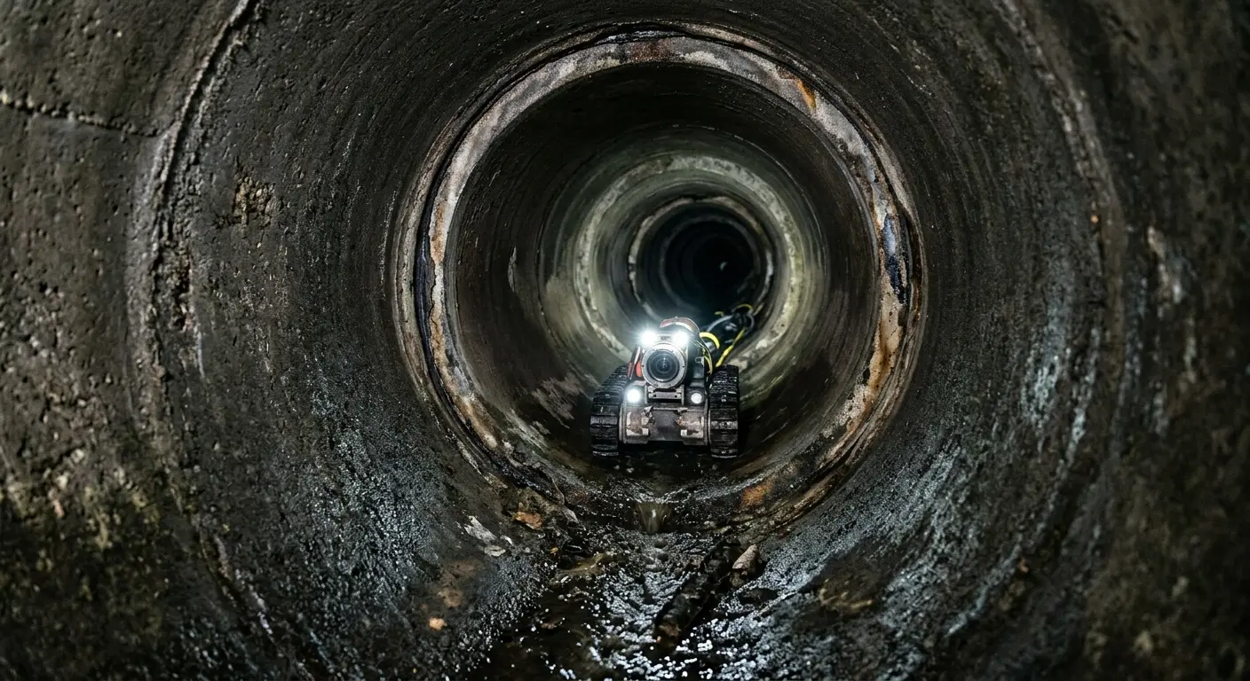 Robotic sewer camera inspecting pipe interior for Drain Snake Service in Kaukauna
