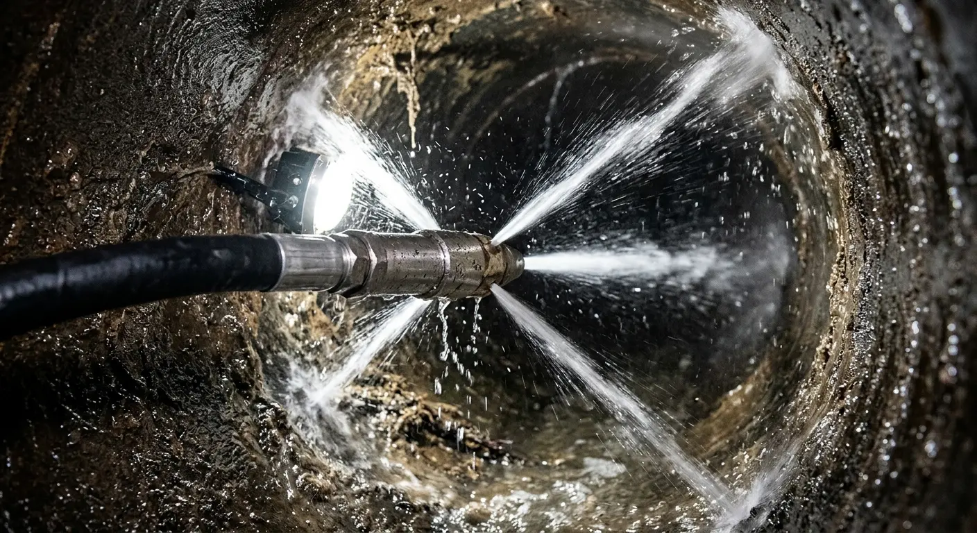 High-pressure hydro jetting nozzle cleaning sewer pipe for Storm Drain Cleaning in Kaukauna